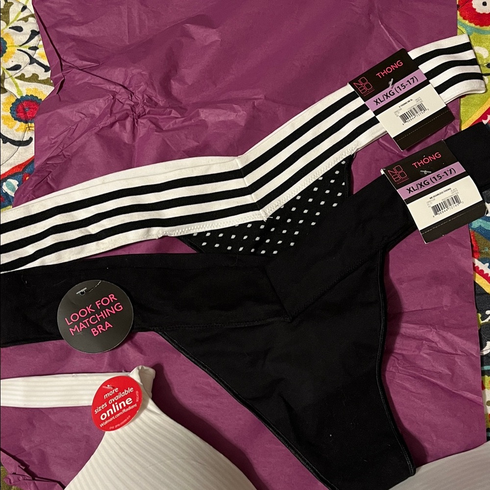 Black and White Striped Thong Set